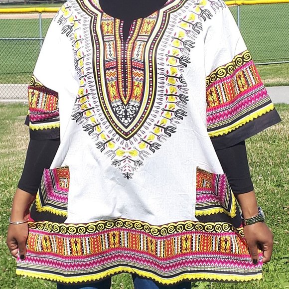 White & Pink Dashiki Shirt - Picture 1 of 1